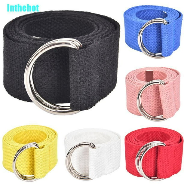 Women Men/'s Unisex Casual Double D-Ring Striped Waist Waistband Canvas Belt WE